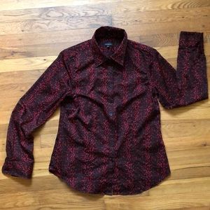 Talbots Black and Red Button Down Blouse